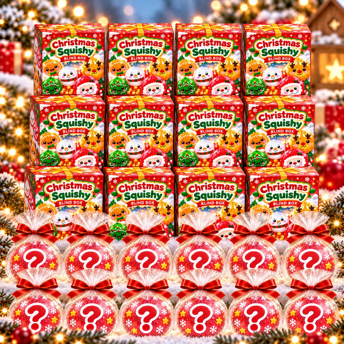 Pack of 12 Christmas squishy blind boxes. My Squishy UK