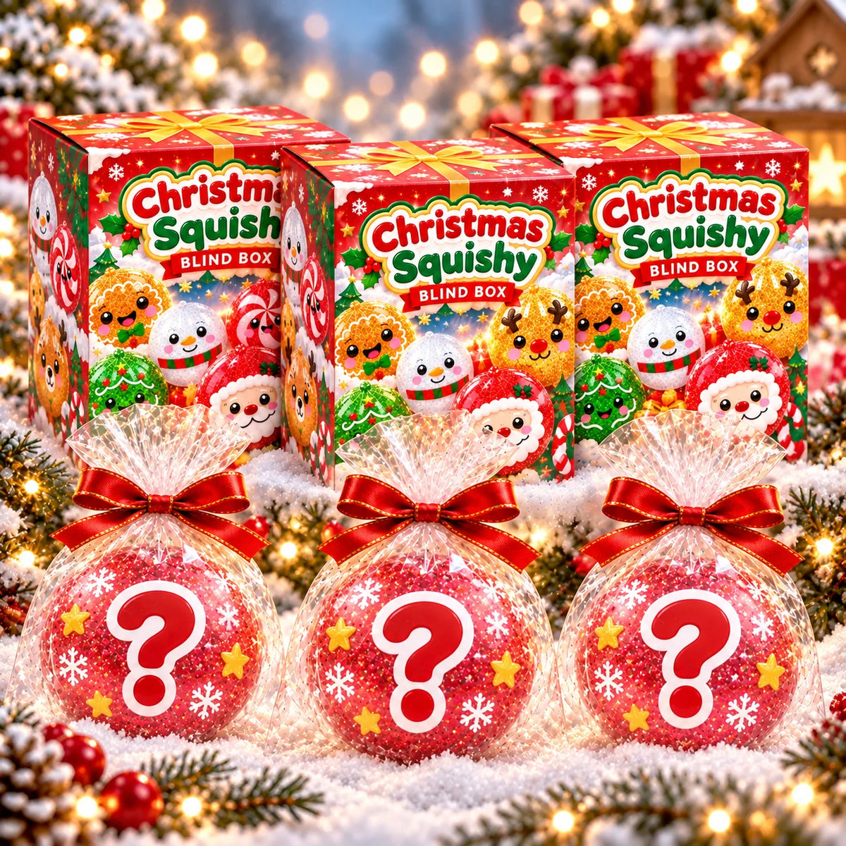 Pack of 3 Christmas squishy blind boxes. My Squishy UK