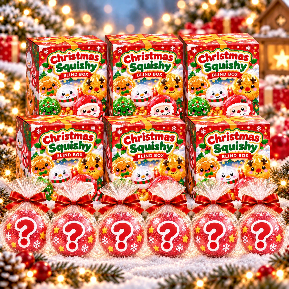 Pack of 6 Christmas squishy blind boxes. My Squishy UK
