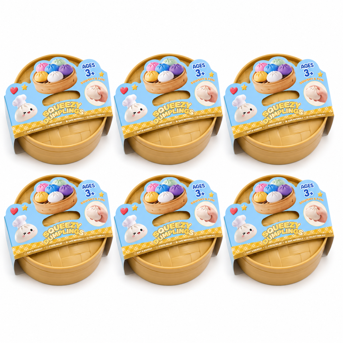 Glitter Dumpling Squishy Blind Box – 12 Cute Random Colours with Bamboo Steamer