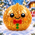 Golden Christmas squishy with a festive bow and cute face. My Squishy UK