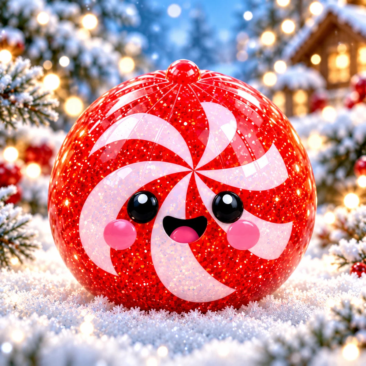 Red-and-white peppermint swirl squishy with a glitter finish. My Squishy UK