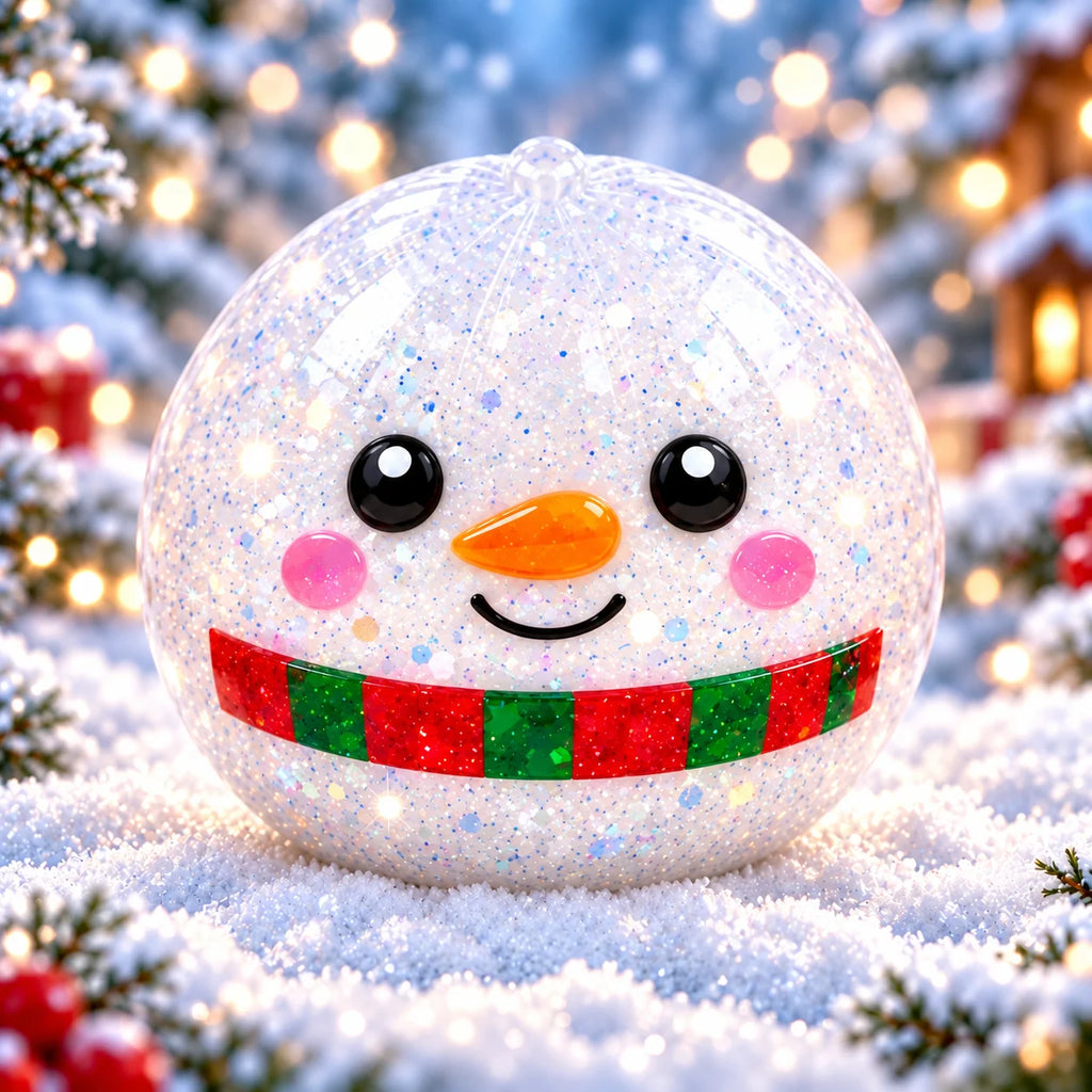 White snowman squishy with a carrot nose and red-and-green scarf. My Squishy UK