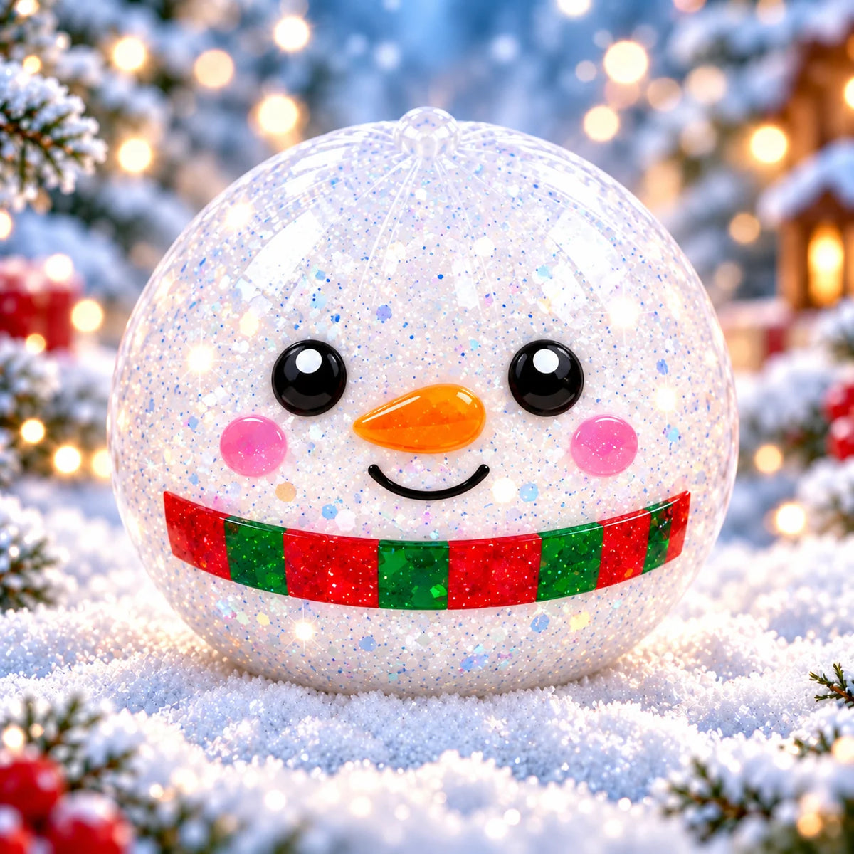 White snowman squishy with a carrot nose and red-and-green scarf. My Squishy UK