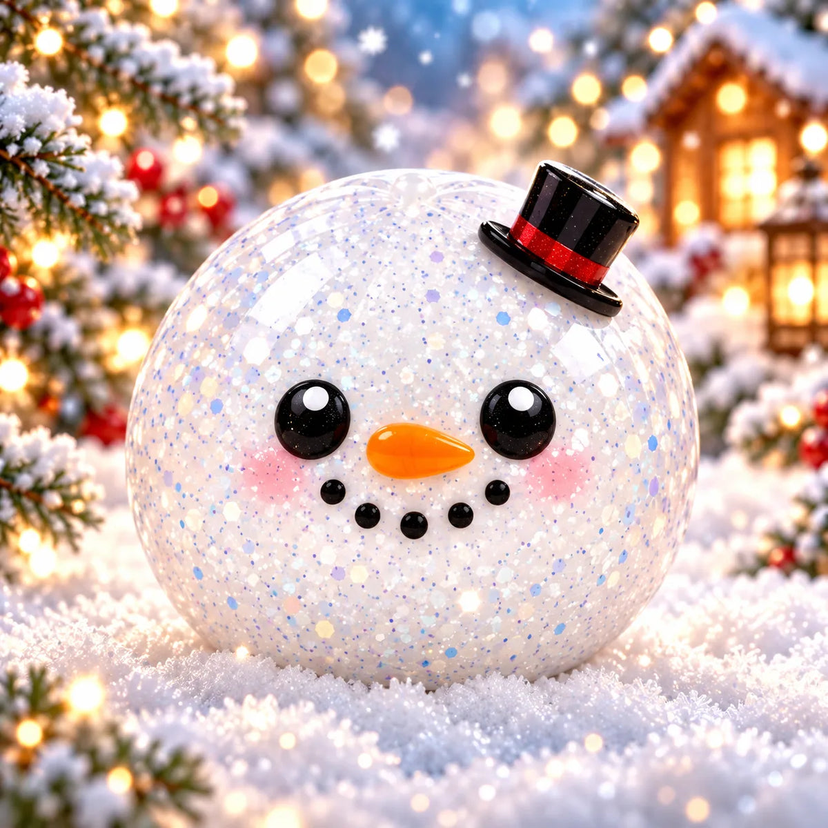 Snowman squishy with a black top hat and carrot nose. My Squishy UK