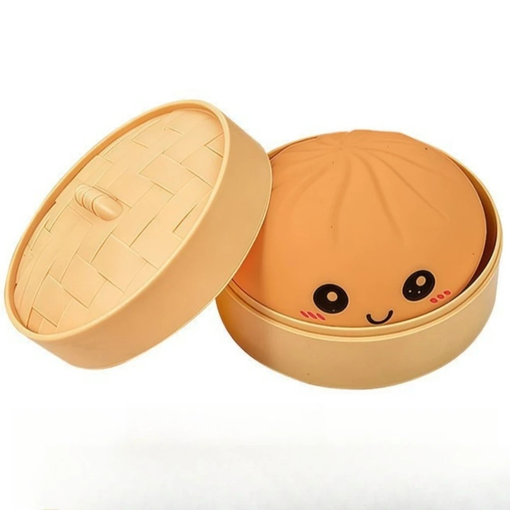 Kawaii Dumpling Squishy – Super Soft Slow-Rising Sensory Toy with Bamboo Steamer