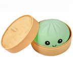 Kawaii Dumpling Squishy – Super Soft Slow-Rising Sensory Toy with Bamboo Steamer