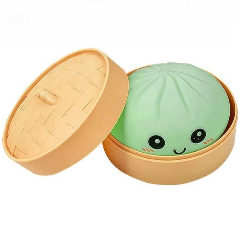 Kawaii Dumpling Squishy – Super Soft Slow-Rising Sensory Toy with Bamboo Steamer
