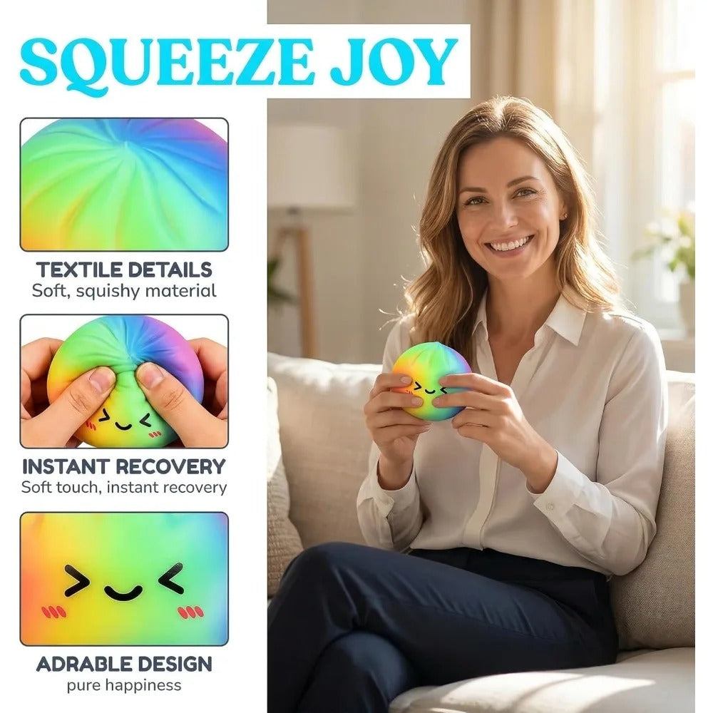 Rainbow Squishy Dumpling – Super Soft Slow Rising Kawaii Stress Relief Toy
