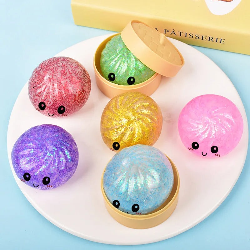 Mini Glitter Dumpling Squishy – Kawaii Steam Bun Stress Relief Toy