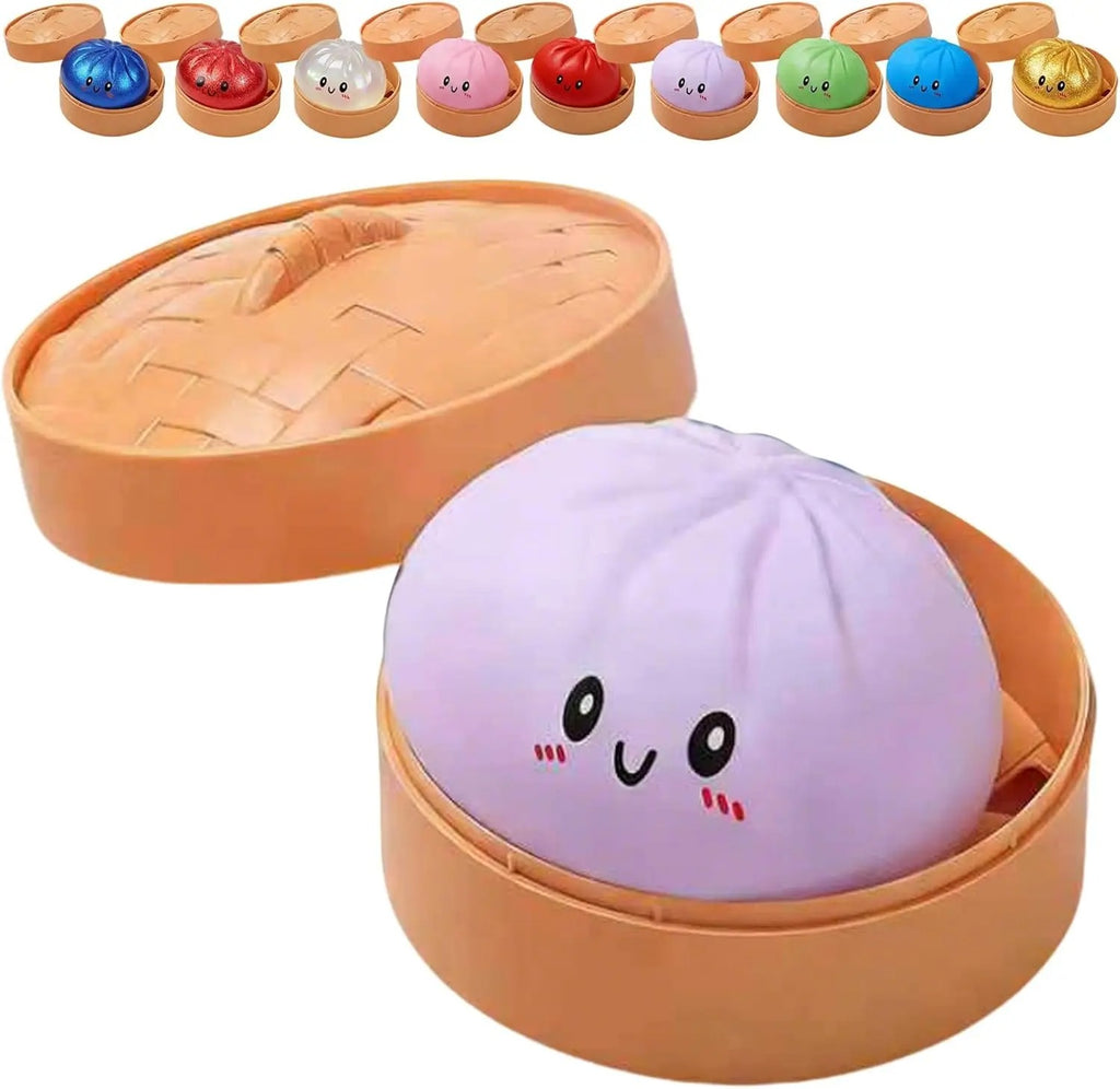 9 Colours Dumpling Squishy Blind Box – Secret Glitter Edition with Bamboo Steamer
