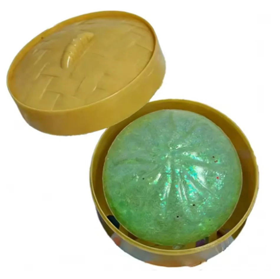 Glitter Dumpling Squishy Blind Box – 12 Cute Random Colours with Bamboo Steamer