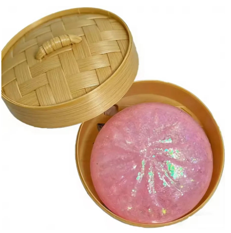 Glitter Dumpling Squishy Blind Box – 12 Cute Random Colours with Bamboo Steamer