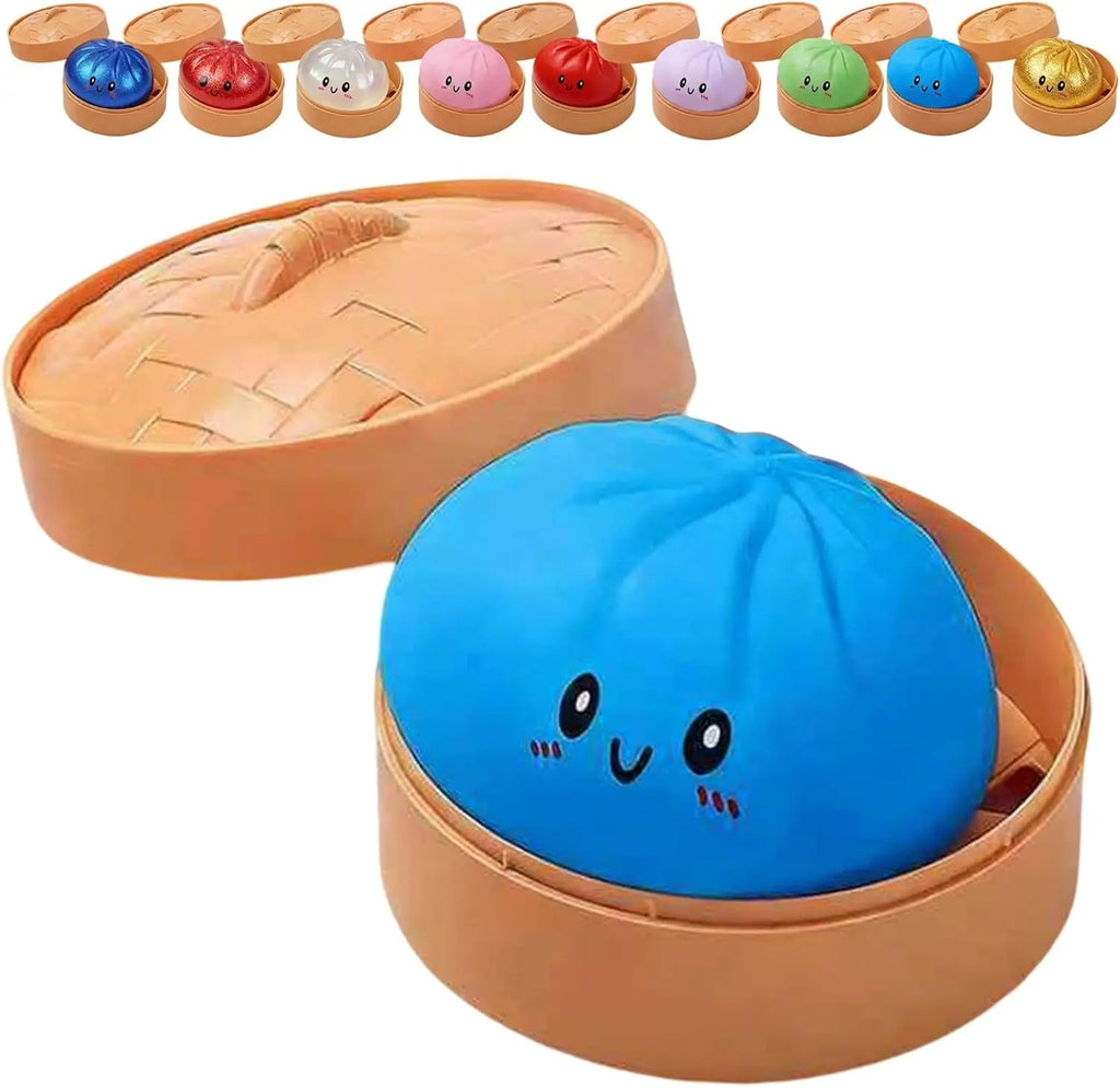 9 Colours Dumpling Squishy Blind Box – Secret Glitter Edition with Bamboo Steamer