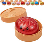 9 Colours Dumpling Squishy Blind Box – Secret Glitter Edition with Bamboo Steamer