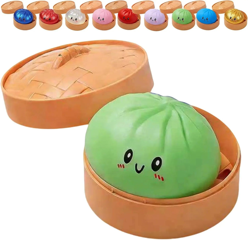 9 Colours Dumpling Squishy Blind Box – Secret Glitter Edition with Bamboo Steamer