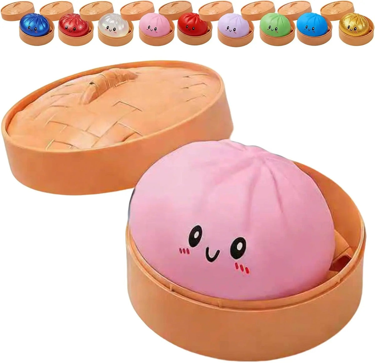9 Colours Dumpling Squishy Blind Box – Secret Glitter Edition with Bamboo Steamer
